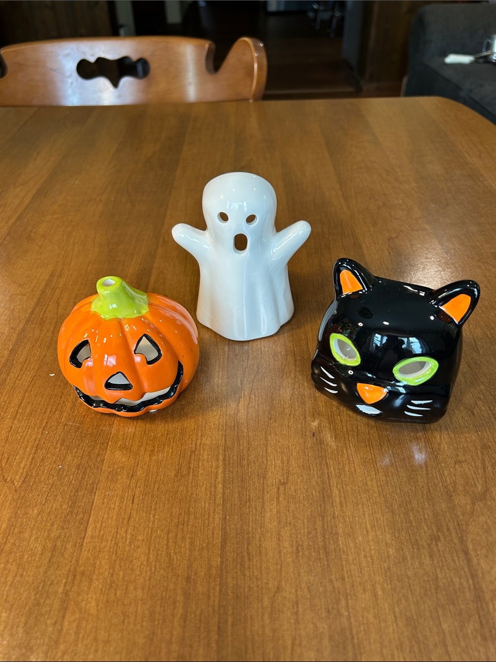 Ceramic Halloween Trio - Pumpkin, Ghost, Black Cat